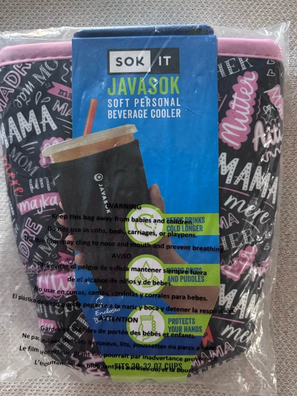 Javasok Pink & Black 'Mom Love' Reusable Cup Sleeve